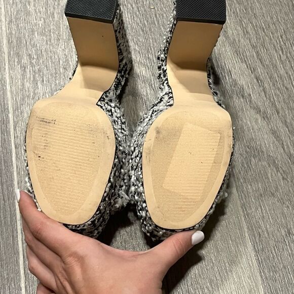 Women's JF London Black & White Tweed Open Toe Platform Heather Throwback Heels - Picture 9 of 9